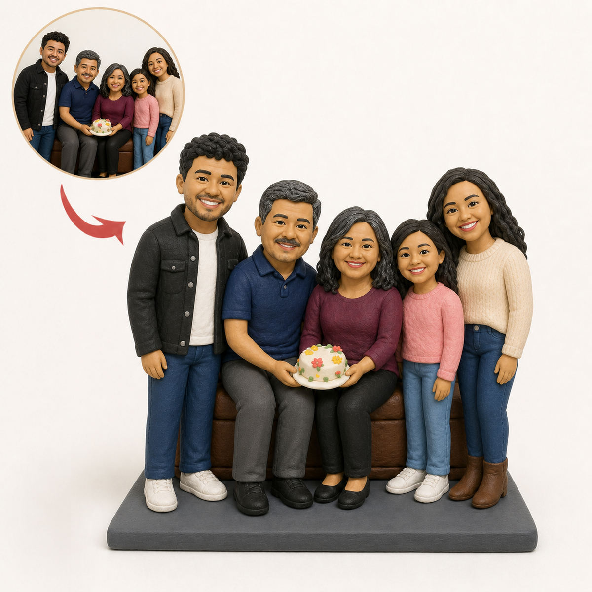 A family of five sculpted from a single photo