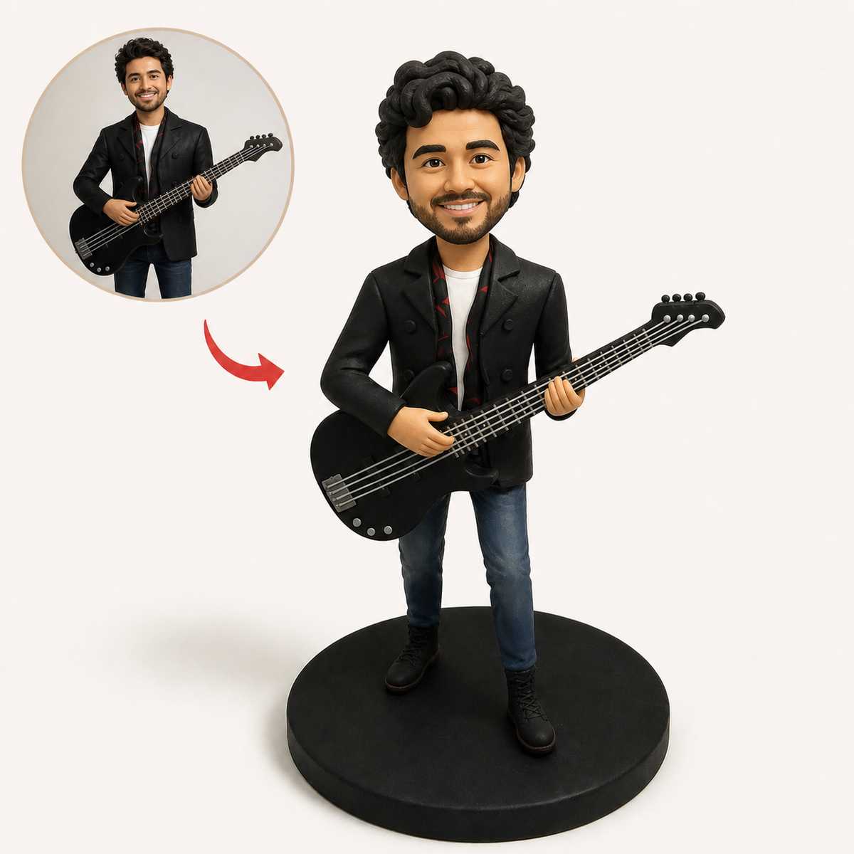 A guitarist and his clay mini, bass guitar included