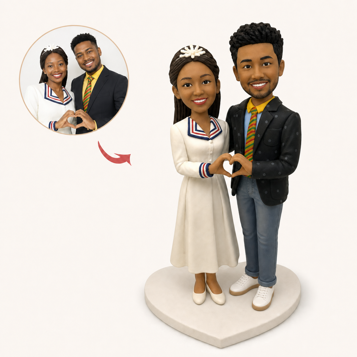 A wedding couple sculpted together from their photo