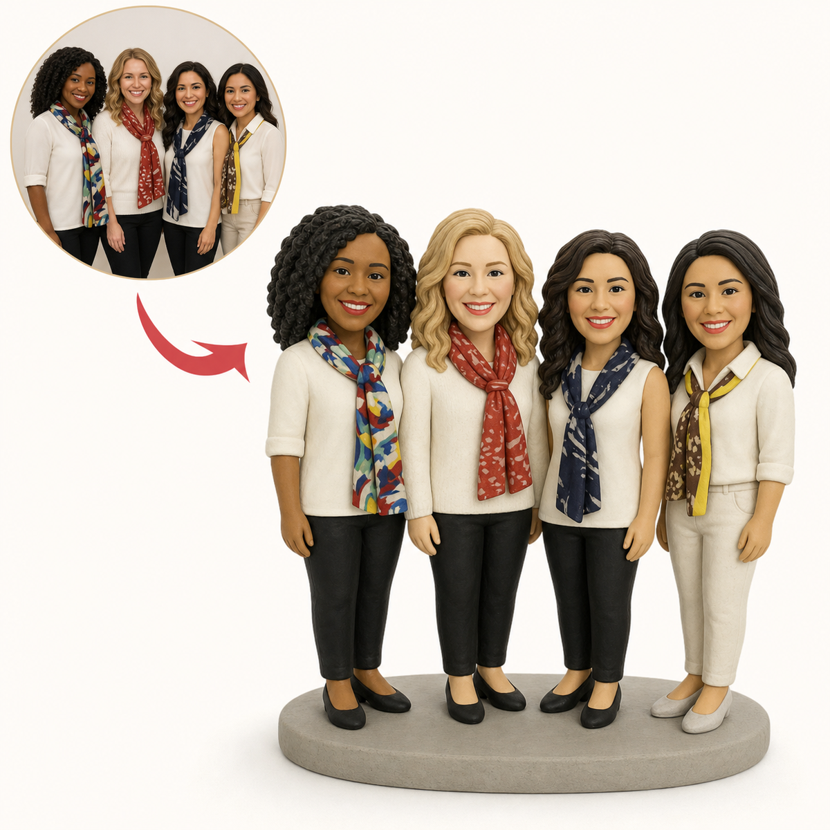 A team of four sculpted together in clay